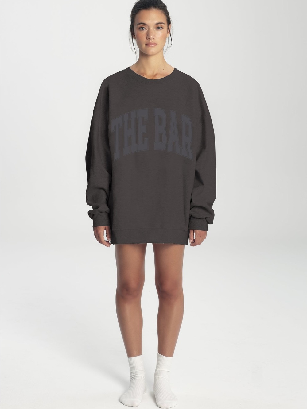 The Bar Women's Crew Neck Sweatshirt in Charcoal with Subtle Logo